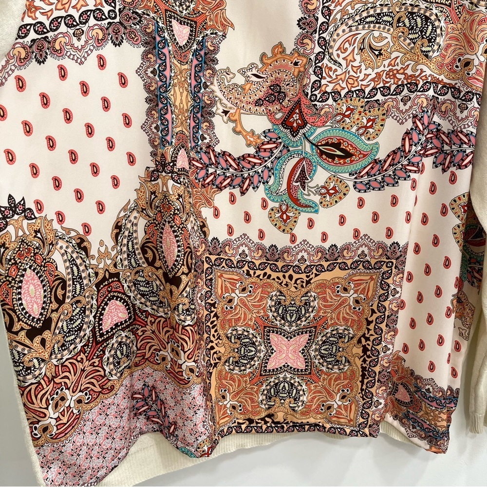 Johnny Was Boho Elodie Scarf Front Lightweight Pullover Top Silk Cashmere Large - Picture 7 of 15